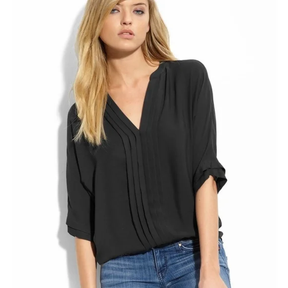 Joie Tops Joie Marru Pleated Silk Blouse In Caviar Black